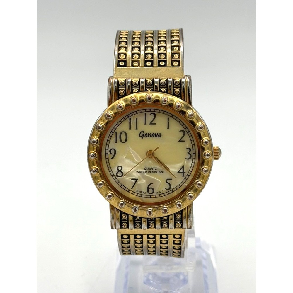 Geneva Gold Silver Tone Cuff Bracelet Watch Quartz New Battery Running